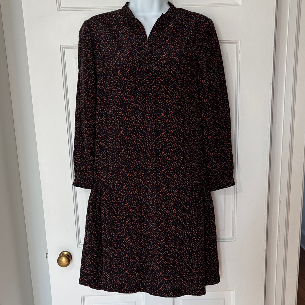 Steven Alan Black Long-Sleeve Mini Dress with Red Dot Print